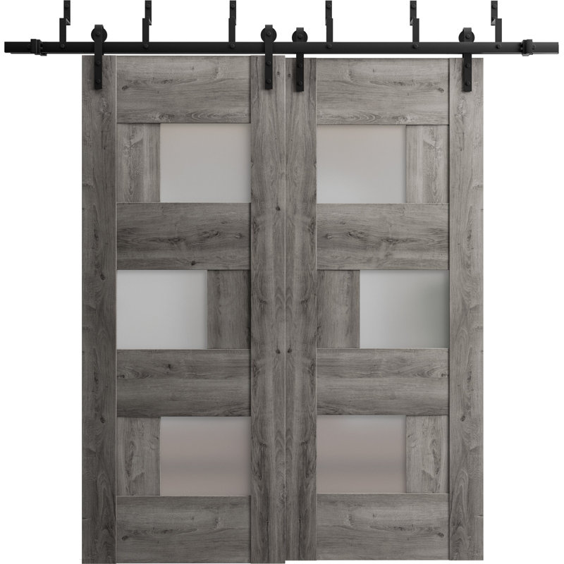 Portes de grange en bois givré Sete, 64 po x 96 po, Gris Nebraska