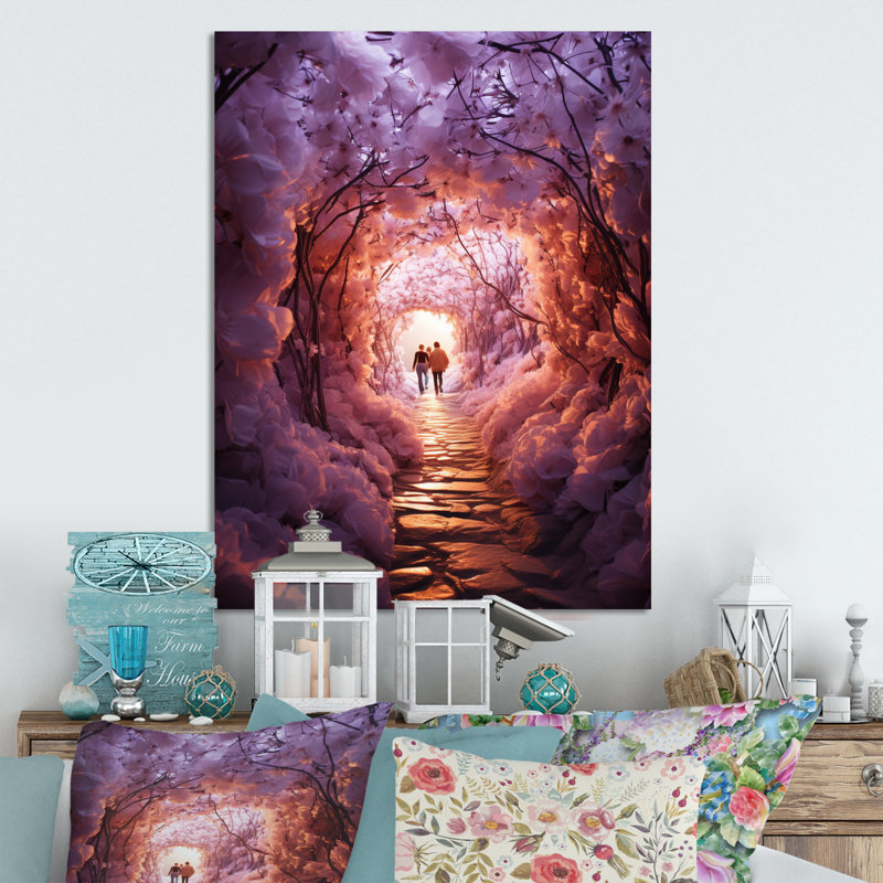 Couple dans une lueur éthérée mauve sur toile, H 32 po x l 24 po x P 1 po, Natural Floater Framed