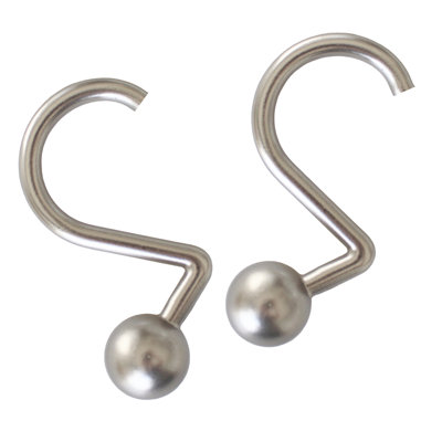 12 Piece Set - Satin Nickel Heavy Duty Shower Ball Curtain Hooks Rings Rustproof Metal