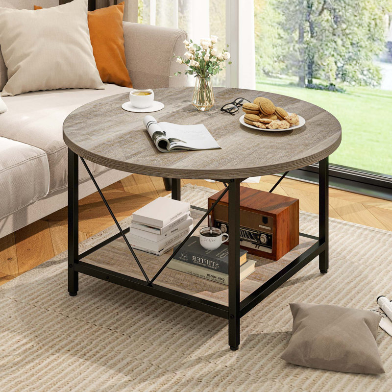 Bertran 4 Legs Coffee Table with Storage, Burlywood, Black