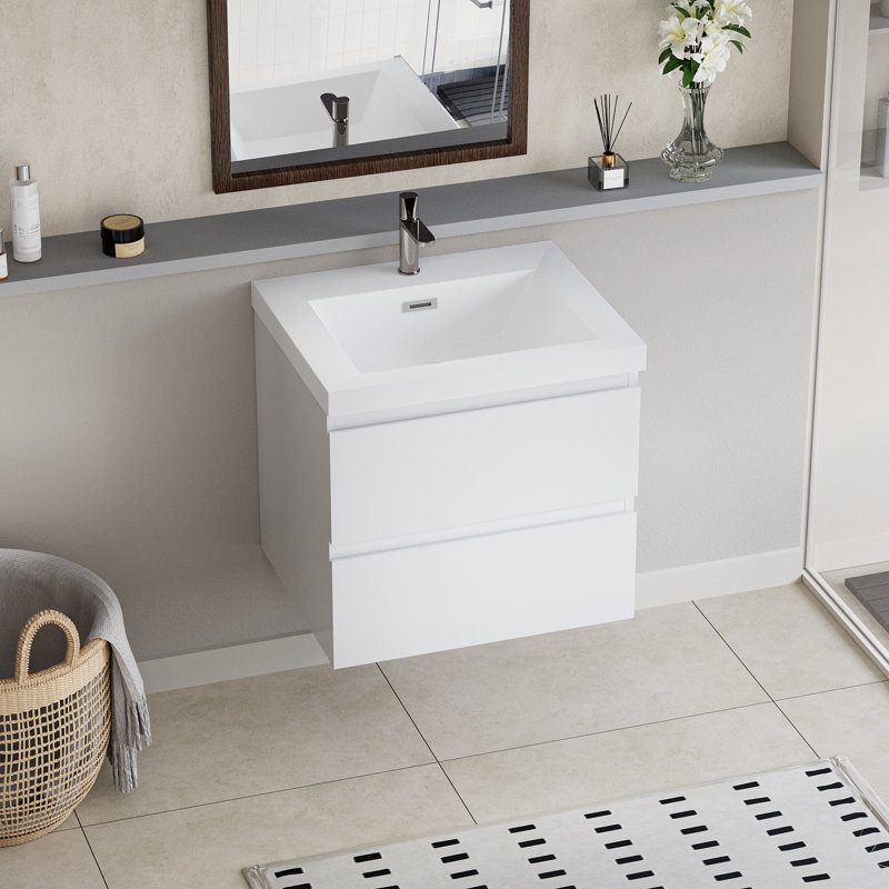 Meuble-lavabo mural moderne pour salle de bain, Blanc