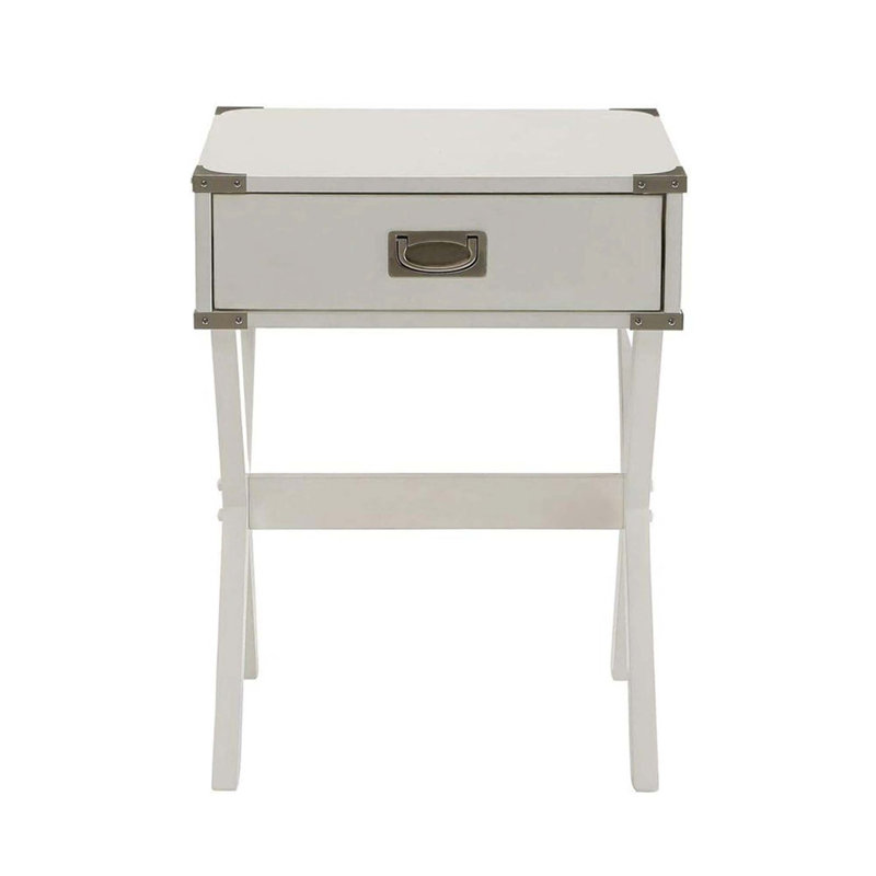 Table d'appoint avec coins en métal, Blanc