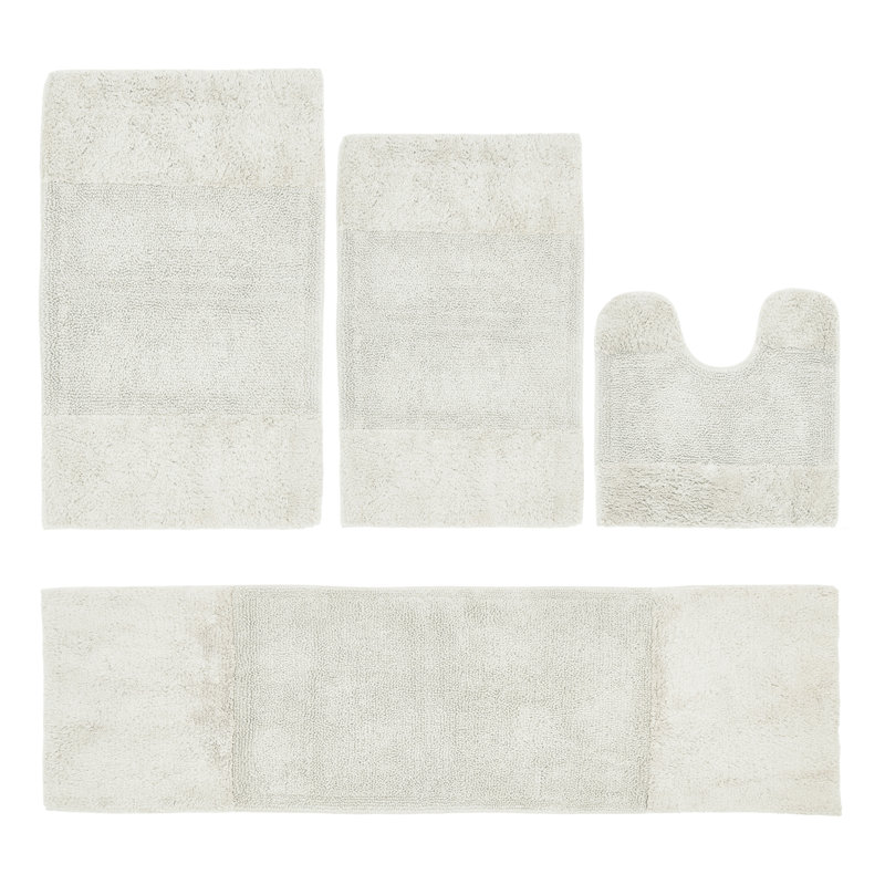 Granada Premium 100% Cotton 2155 GSM 4-Piece Bath Rug Set, OEKO-TEX® Certified, Non-Slip Spray Latex Backing, Plush Tufted, Super Absorbent, Machine Washable Bathroom Rugs for Bathroom, Shower, Tub & Vanity, Ivory
