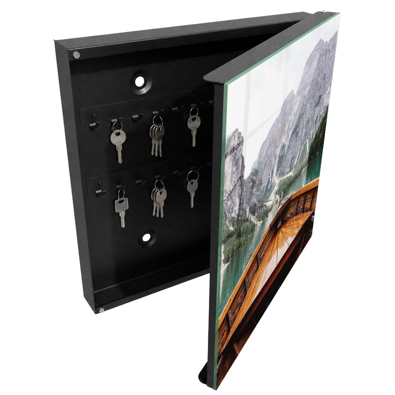 Key box for wall, Opens to the right, 30x30x5, White, A turquoise lake among gray mountains, 