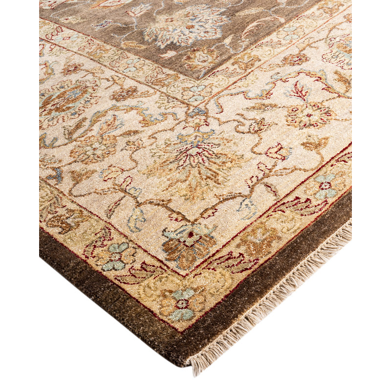 Handmade Brown and Beige Wool Area Rug, 8' 2" x 9' 9"
