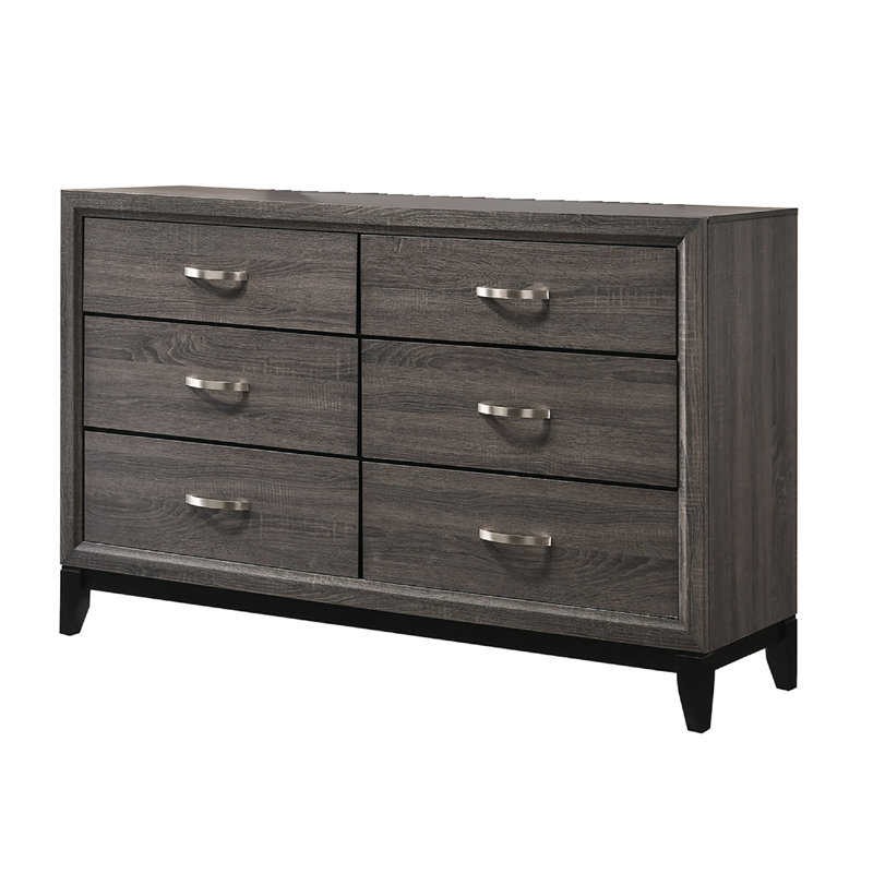 Mobilier de chambre à coucher contemporain en bois à finition grise avec commode 6 tiroirs 1Pc