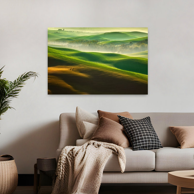 Misty Green Hills Peaceful Serene Tranquil Landscape Nature Wall Art Print 1 Piece Wrapped Canvas Wall Art
