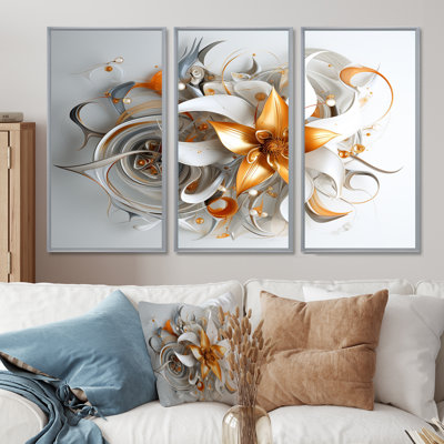 Golden Morning Flower - ensemble de salon d'art mural floral moderne