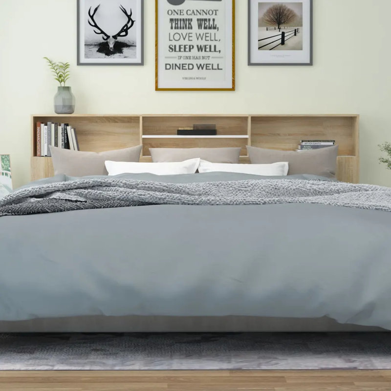 Headboard Cabinet Bedroom Home Indoor Bookcase, Sonoma Oak, Super King (6')
