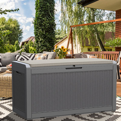 Modern Depo 100 Gallon Water Resistant Polypropylene(PP) Deck Box with Cushion, Lockable by Modern Depo