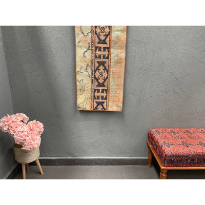 Vintage Wool Rug, 18.5x48.8 Inch Orange Patchwork Rug