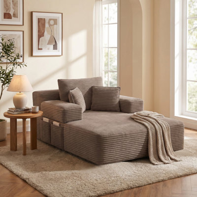 Chaise longue en velours côtelé moelleux avec 3 coussins, canapé-lit convertible avec pochette de rangement, canapé-lit en mousse à compression pour le salon, appartement