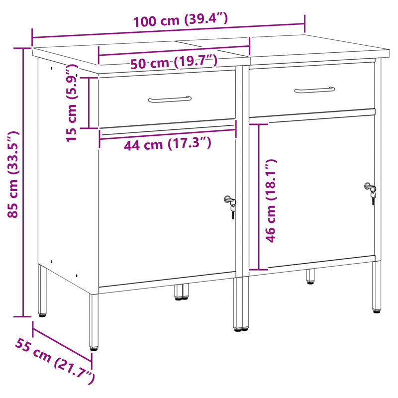 Set Of 2 Steel Medium Height-Adjustable Work Cabinet, Black