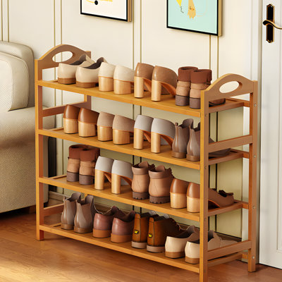 Armoire à chaussures en bambou pour entrée avec housse anti-poussière, 4 niveaux, 80 cm, couleur naturelle pour chambre de dortoir