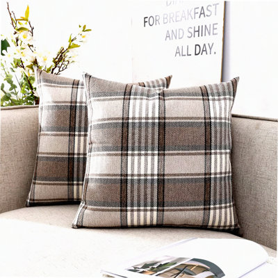 Rustic Plaid Farmhouse Pillow Covers - Set of 2 Decorative Throw Pillows for Spring, Fall & Winter Holiday Decor - Brown Theme