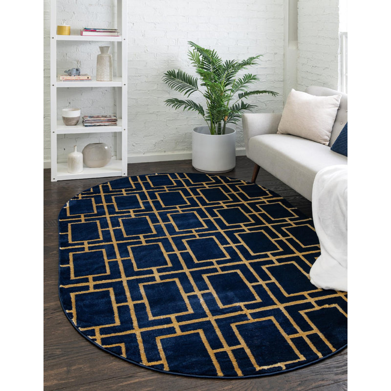 Tapis bleu marine Corando, Ovale 5 pi 3 po x 8 pi