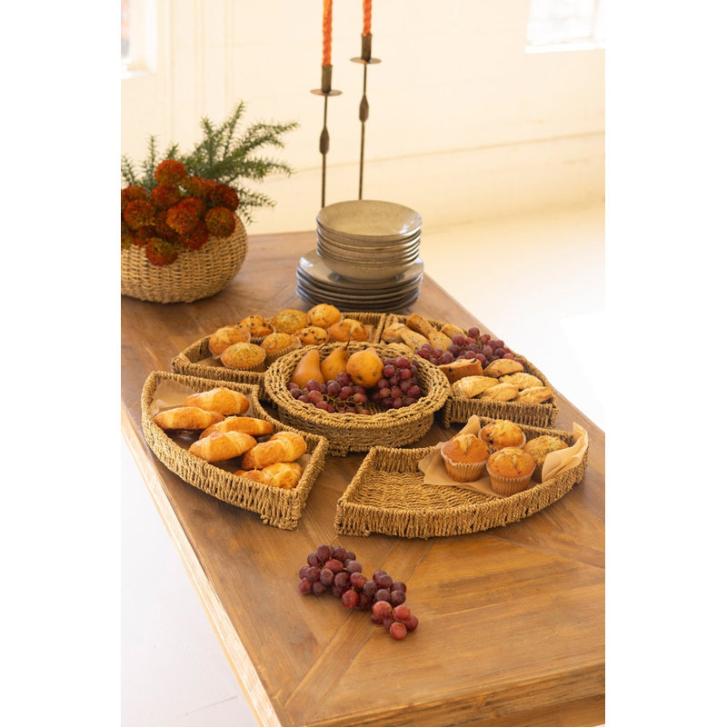  Woven Vine Round Serving Set of 5 Piece Entertaining Tray 4" Tall