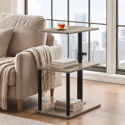 C-Shaped Swivel End Table with Storage,Height Adjust for Living Room