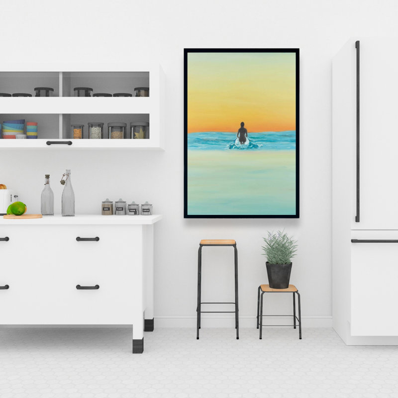 "Un surfeur qui nage à l'aube" sur toile
