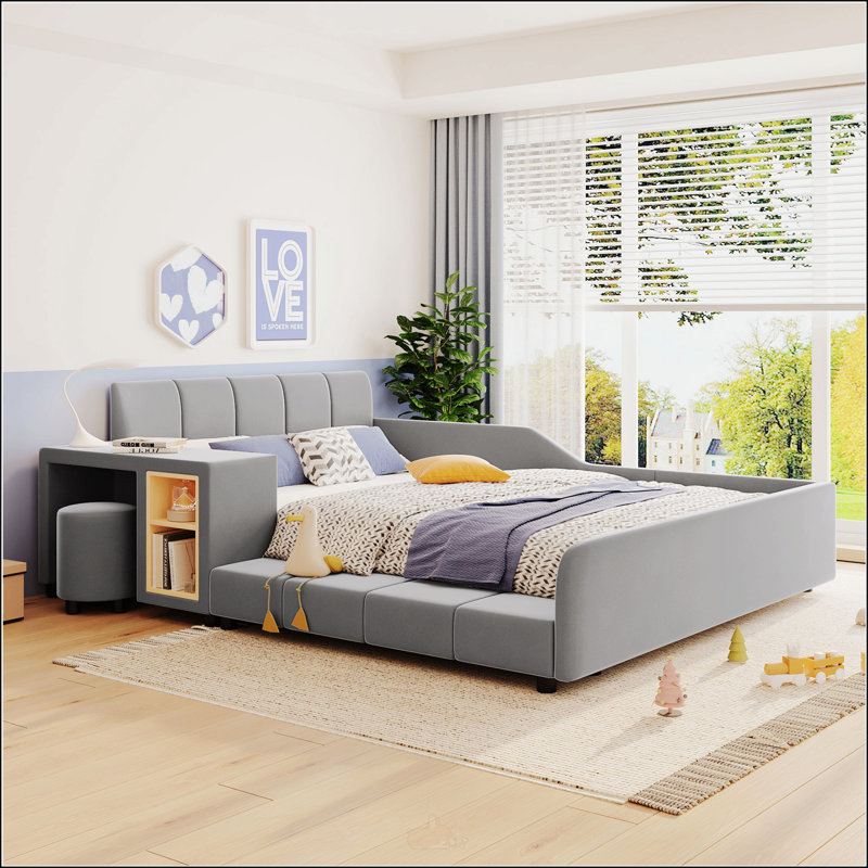 Lit double tapissier pleine grandeur, Grey
