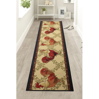 Rooster Beige Low Pile Slip Resistant Rugs
