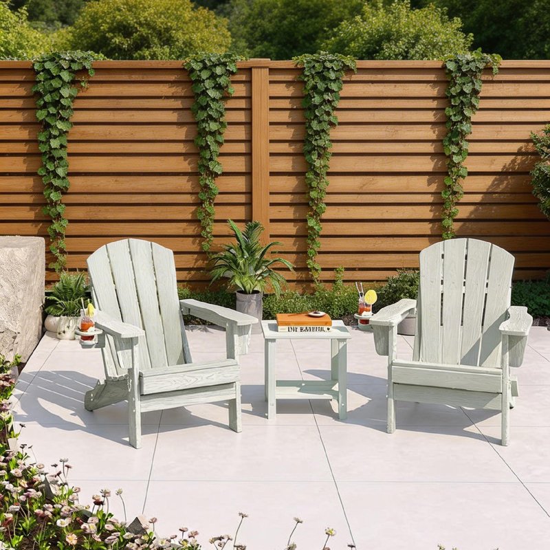 Folding Adirondack Chair Set of 2, with Cup Holder and Side Table, White
