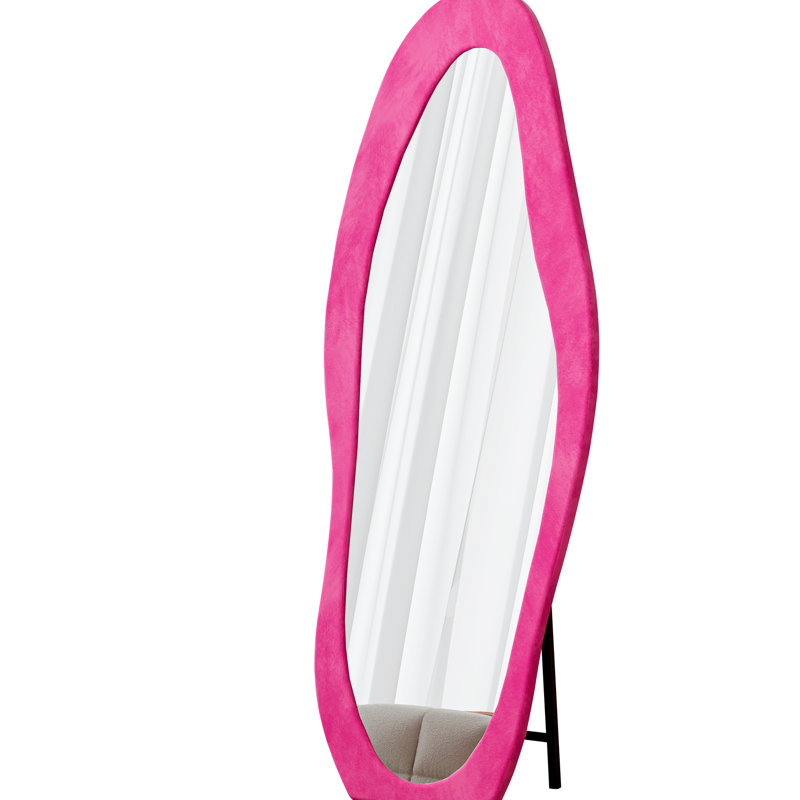 63" X 24" Full Length Mirror, Flannel Wrapped, Irregular Shape, High - Quality, Rose Pink For Dressing Room Wall Mirror And Floor Wavy, Shatterproof, Living
