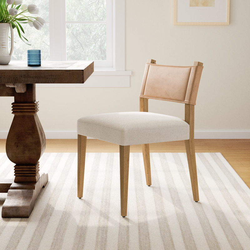 Lorretta Side Chair, Polyester/Leather Winchester Beige, Natural