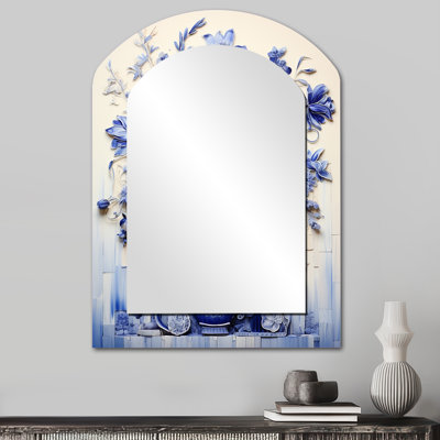 Miroir mural bleu et blanc Boho Plant Pottery II - Blue Arch