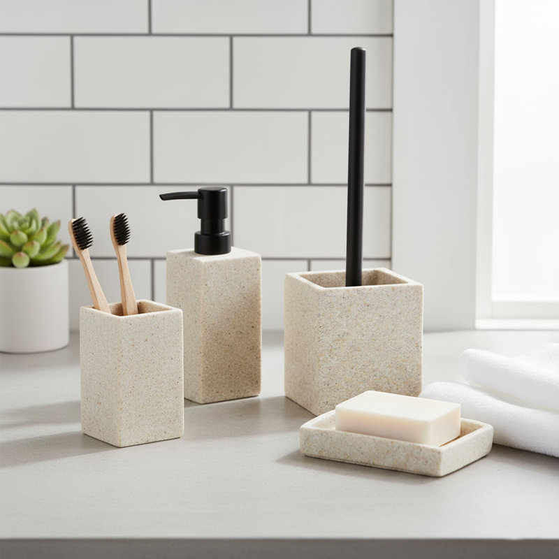 Stone Bath Square Hand Soap and Lotion Dispenser, Naturel / Beige