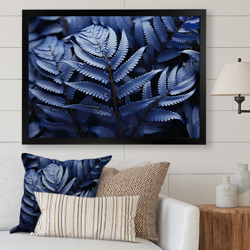 Blue Ferns Indigo Tranquillity I - Print, Cadre simple noir, H 24 po x l 32 po x P 1 po