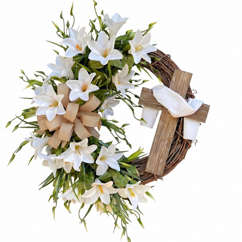 Ornement suspendu de guirlande de 18 po avec guirlande de fleurs de lys artificielles de Pâques