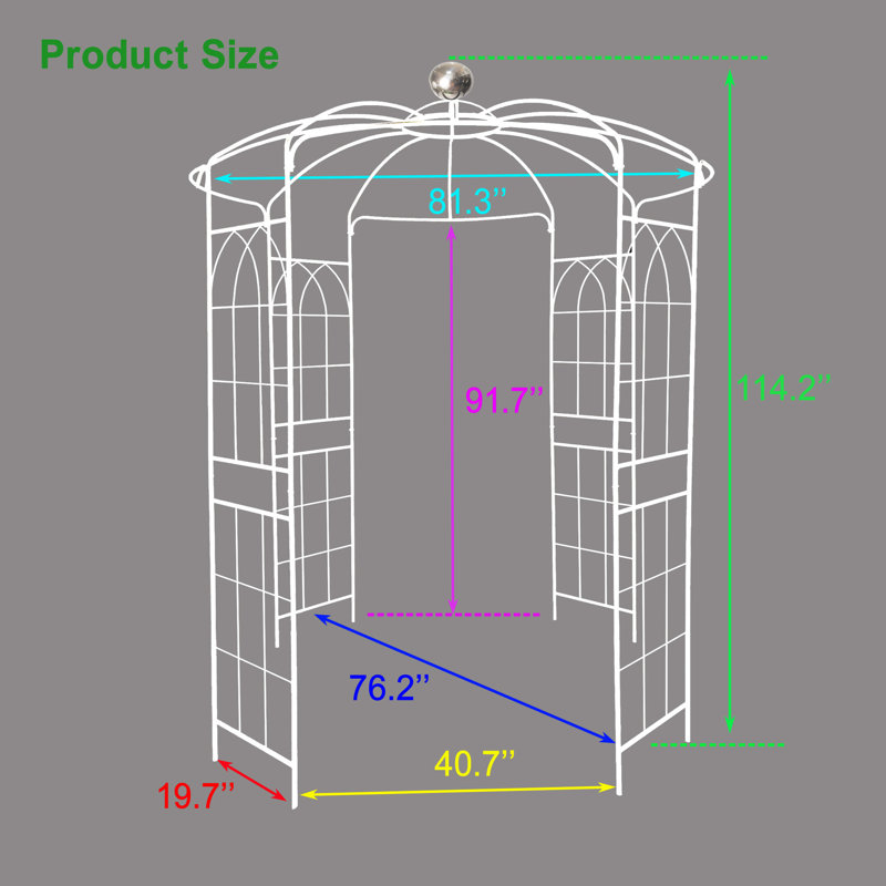 Pavillon de jardin en métal en métal, arche de fer, 81,3 po x 114,2 po, blanc crème, agréable assemblage à l'épreuve du vent du Pentagone, sphère sans effort