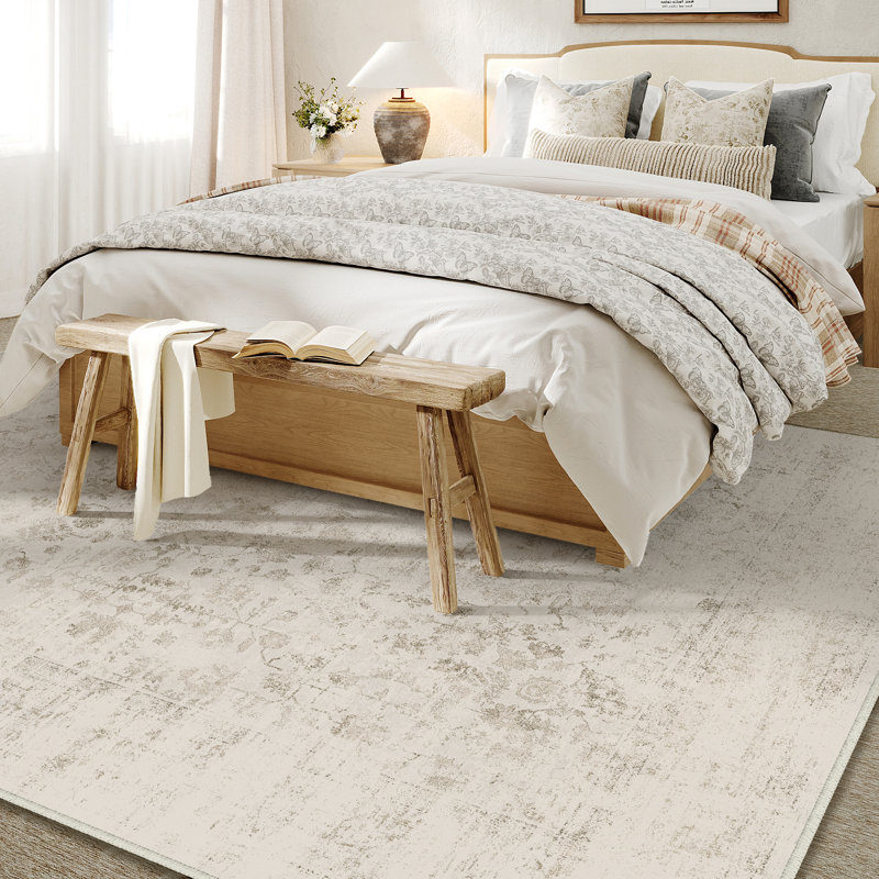 Suam Machine Washable Floral Indoor Area Rug With Non-Slip Backing, Rectangle 5' x 7'