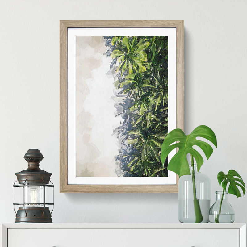 Palm Trees the Beach in Abstract - Picture Frame Graphic Art Print, 36cm H x 27cm W x 2cm D, Oak Framed