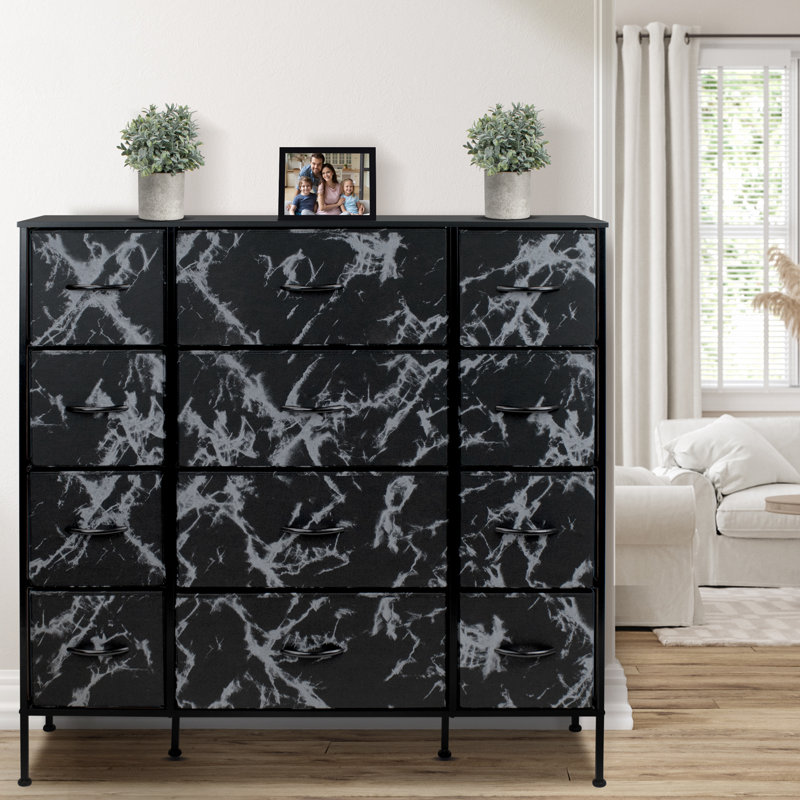 Sleek Black Marble 12-Drawer Vertical Nursery Dresser with Soft Close