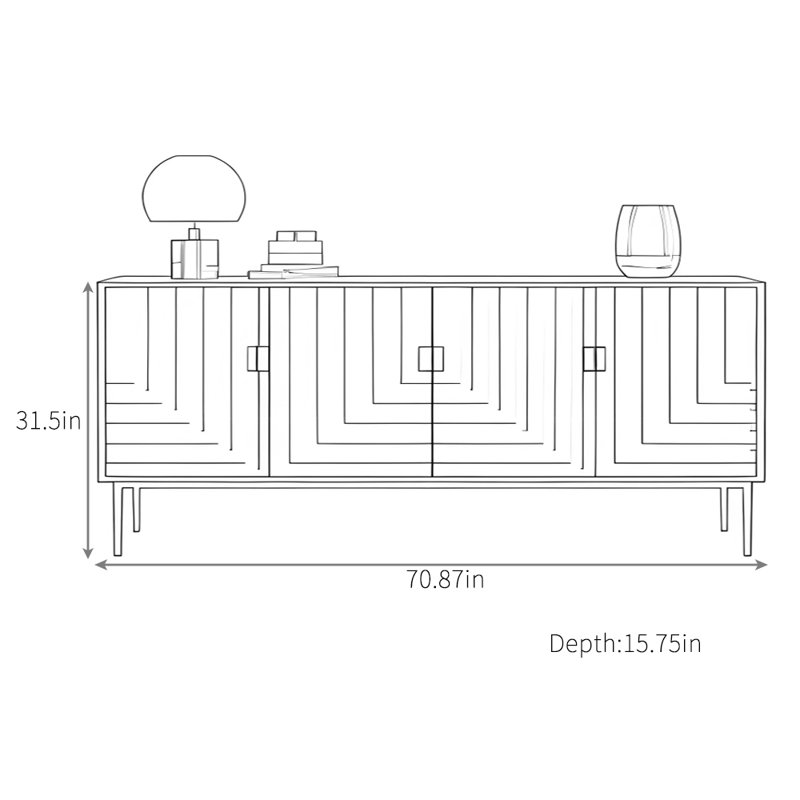 Simple Modern Sideboard, 35.43" H x 70.87" W x 15.75" D, Gray