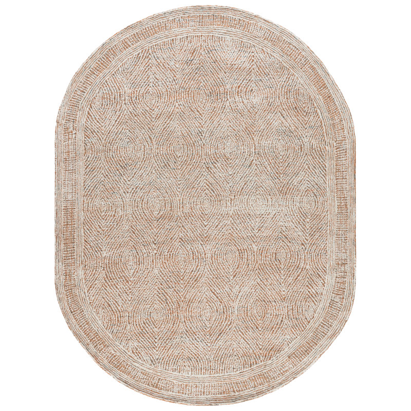 Cole Hand Tufted Wool Rug, Oval 6' x 8', Ivory/Rust