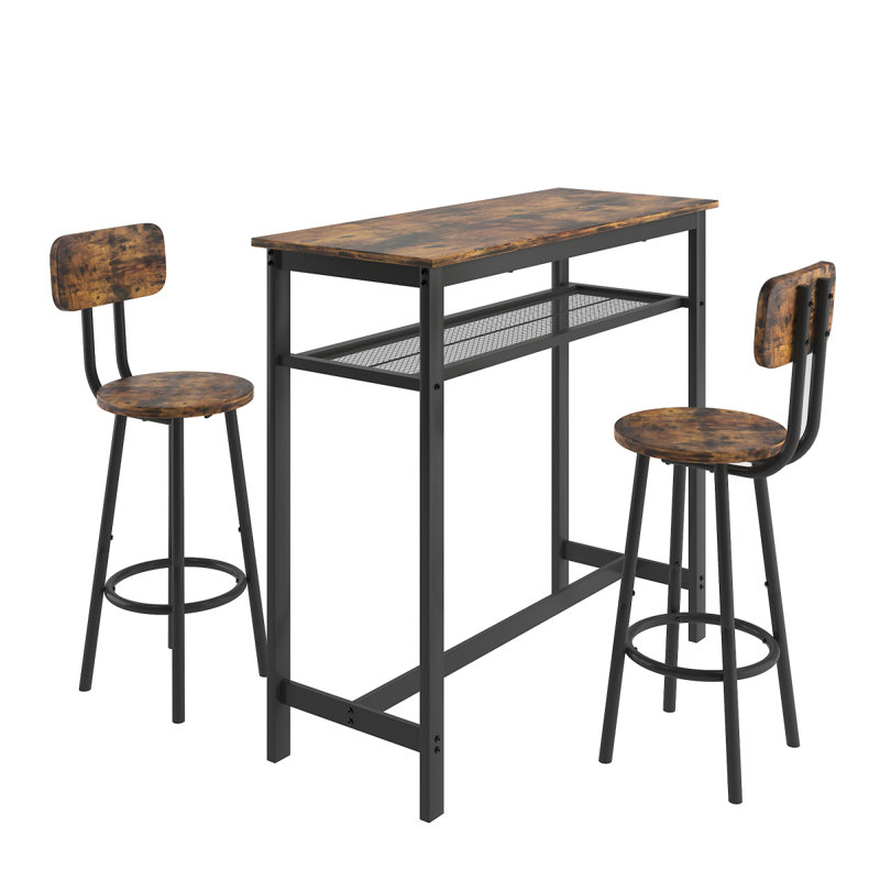 Ensemble de table de bar avec 2 tabourets, dossier et cloison, idéal pour socialiser et se détendre