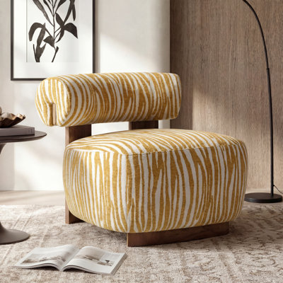  Modern Chenille Accent Chair with Zebra-Stripe, Cylindrical Backrest for Living Room, Yellow