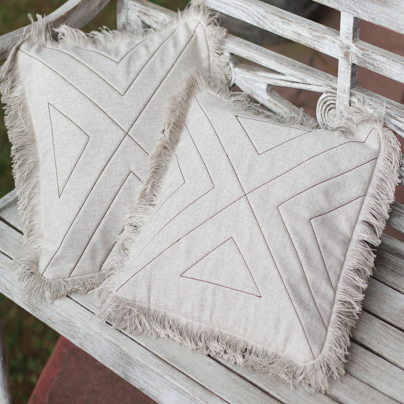  Housse de coussin en coton Triangle, Ivoire