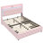 Floating Queen Bed Frame With LED Light, Upholstered PU Leather Platform Queen Bed With Charging Station & Wingback, Diamond Tufted Storage Headboard & Footboard, No Box Spring Needed-178682381-178682379
