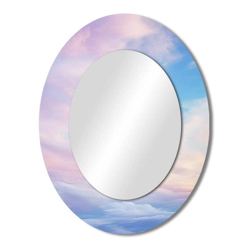 Photo rose céleste symphonie céleste II - grand miroir mural ovale sur métal, 43 po x 33 po