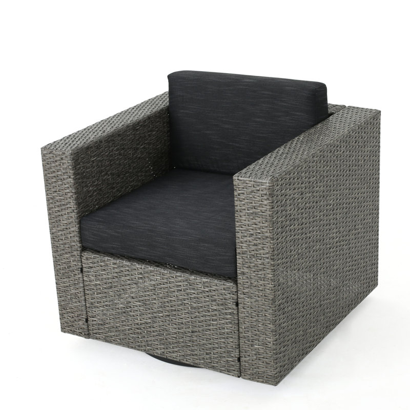 Chaise de terrasse pivotante avec coussins Arville, Mélange de noir / gris foncé