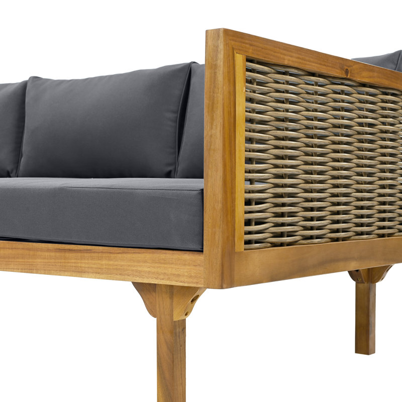 Claremont 3 Seater Daybed With Rattan Arms (Dark Grey Cushion), Dark Gray