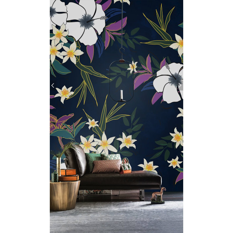 Papier peint amovible rétro floral foncé foncé, L 9 po x l 15 po