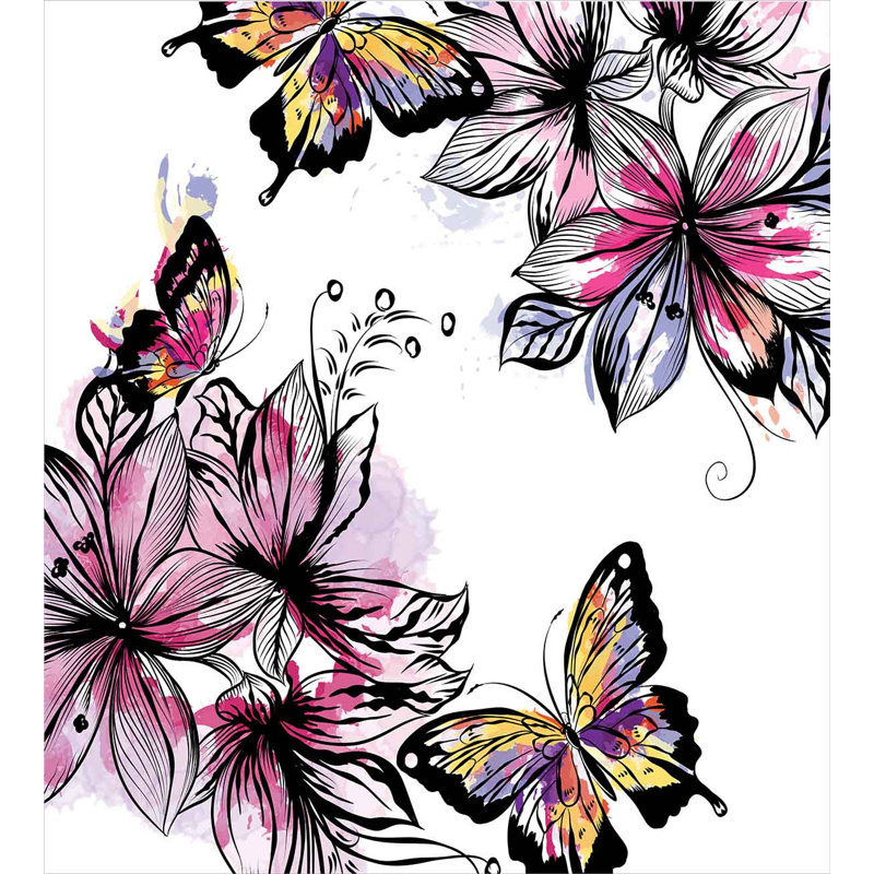 Ensemble de housse de couette Floral Flower Blooms Botany with Butterflies Paintbrush, Très grand