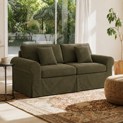 Greco Vintage Upholstered Boneless Three Seat Couch Compressed Delivery Tool Free Setup Sofa