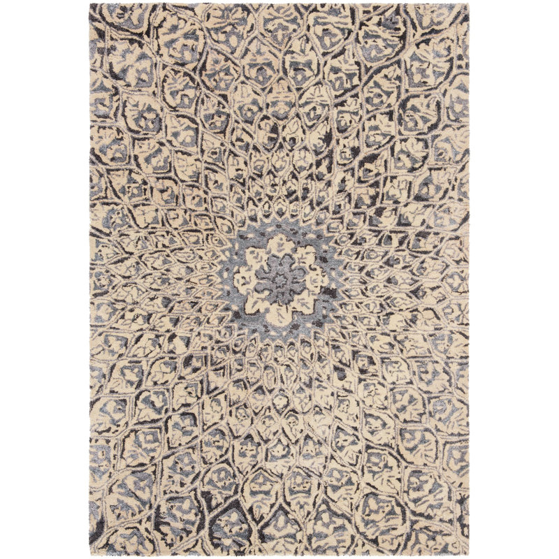 Tapis en laine / bambou touffeté à la main Bale ivoire / gris anthracite, Rectangle 4 pi x 6 pi