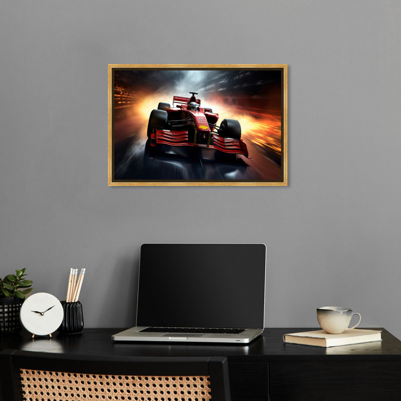 «Red Speed II», voiture de course, «Man Cave» par Notoriart, Cadre doré, H 11 po x l 16 po